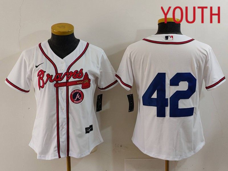 Youth Atlanta Braves #42 No Name White Game 2024 Nike MLB Jersey style 4->->